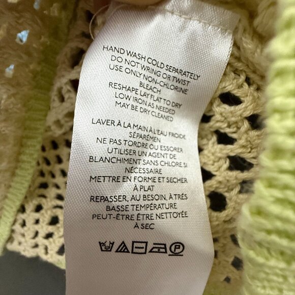 Urban Outfitters Chloe Crop Open-Knit Sweater Top Bell Sleeves M Blue Yellow - Picture 9 of 9